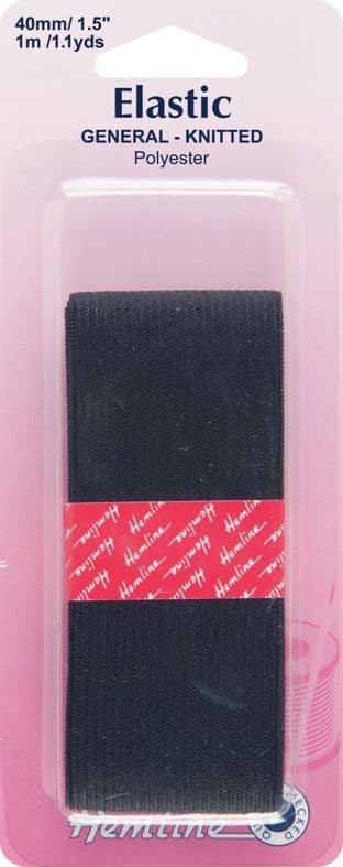 H621.40 General Purpose Knitted Elastic: Black - 1m x 40mm