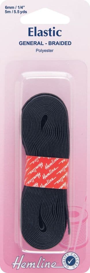 H621.6 General Purpose Knitted Elastic: Black - 5m x 6mm