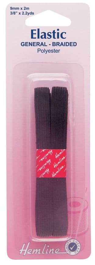 H621.9 General Purpose Braided Elastic: Black - 2m x 9mm