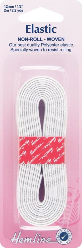 H630.12 Woven Non-Roll Elastic: White - 2m x 12mm