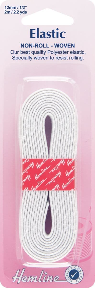 H630.12 Woven Non-Roll Elastic: White - 2m x 12mm