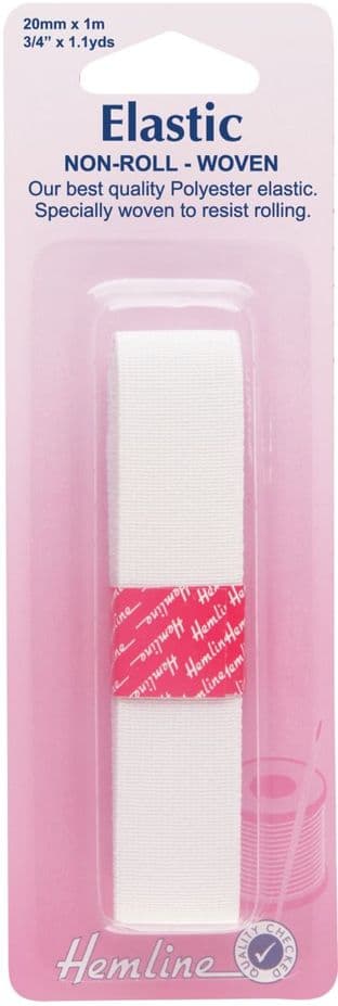 H630.20 Woven Non-Roll Elastic: White - 1m x 20mm