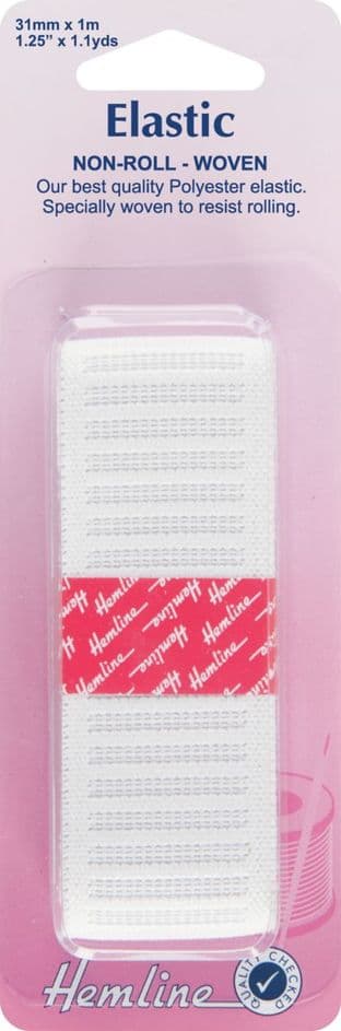 H630.31 Woven Non-Roll Elastic: White - 1m x 31mm