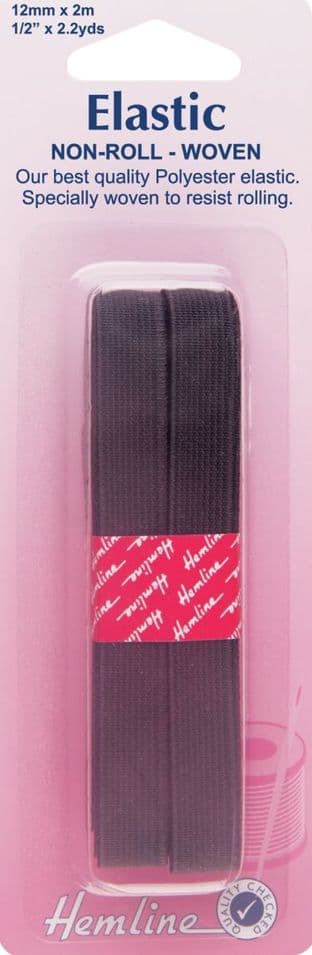 H631.12 Woven Non-Roll Elastic: Black - 2m x 12mm