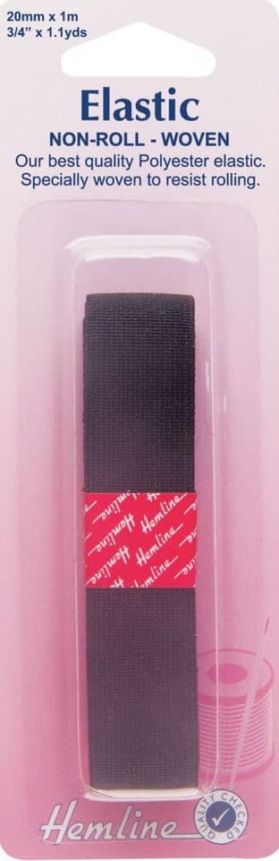 H631.20 Woven Non-Roll Elastic: Black - 1m x 20mm