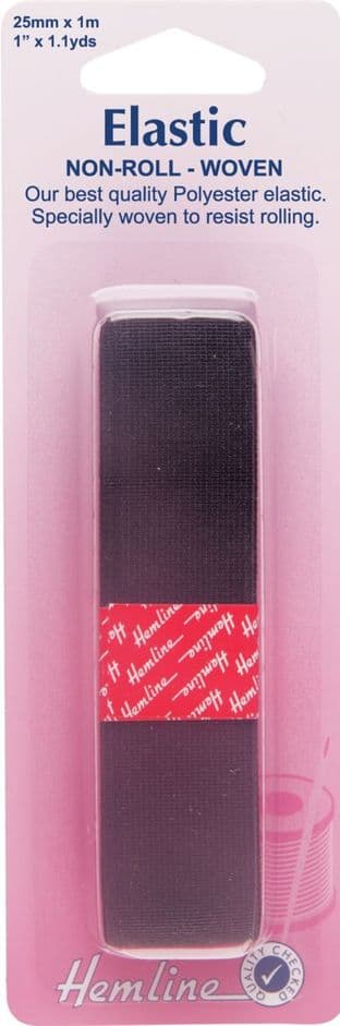 H631.25 Woven Non-Roll Elastic: Black - 1m x 25mm