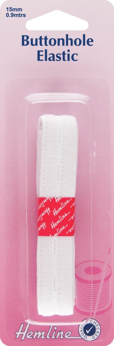 H636 Buttonhole Elastic: White - 0.9m x 15mm