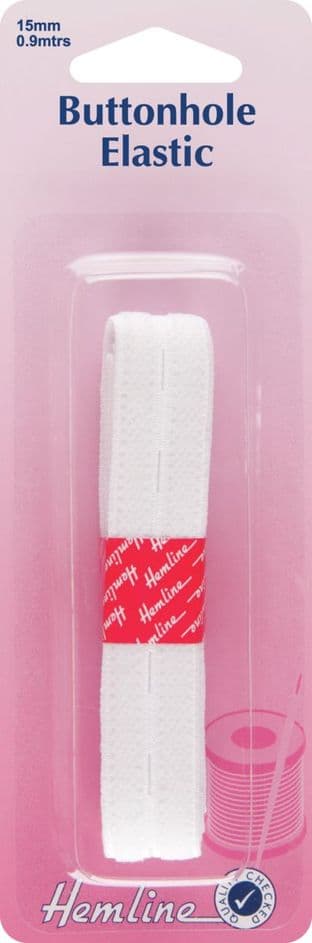 H636 Buttonhole Elastic: White - 0.9m x 15mm