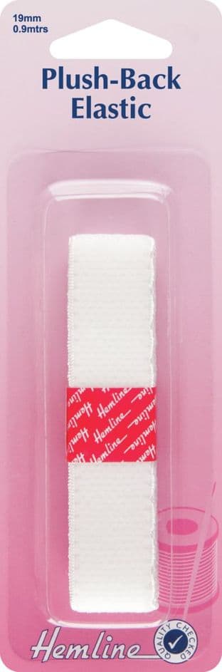 H637 Plush-Back Elastic: White - 0.9m x 19mm