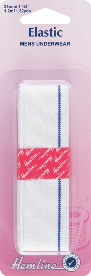 H640 Mens Underwear Elastic: White - 1.2m x 28mm