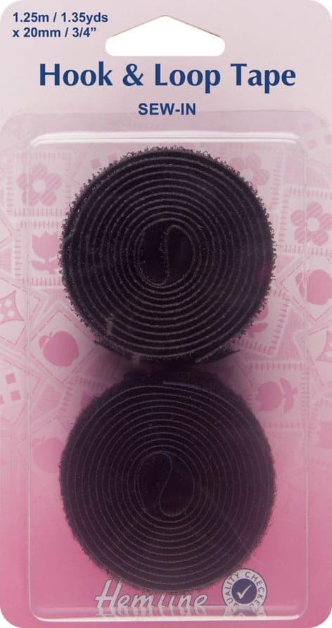 H654.20 Hook & Loop Tape: Sew-On: Value Pack: 1.25m x 20mm: Black