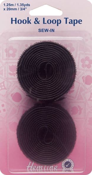 H654.20 Hook & Loop Tape: Sew-On: Value Pack: 1.25m x 20mm: Black