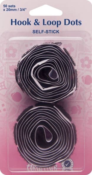 H656.20 Hook & Loop Dots: Stick-On: 50 sets of 20mm: Black