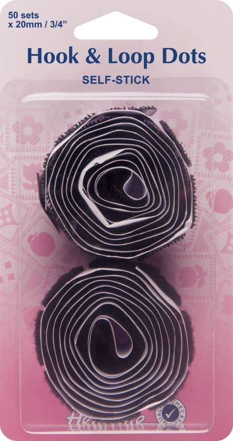 H656.20 Hook & Loop Dots: Stick-On: 50 sets of 20mm: Black