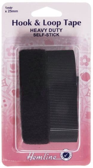 H659.25.B Hook & Loop Tape: Stick-On: Heavy Duty: 1m x 25mm: Black