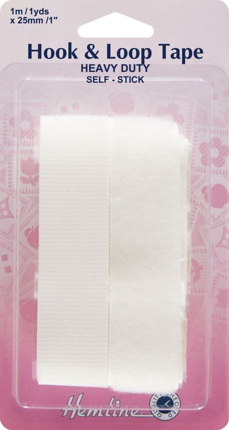 H659.25.W Hook & Loop Tape: Stick-On: Heavy Duty: 1m x 25mm: White