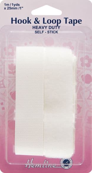 H659.25.W Hook & Loop Tape: Stick-On: Heavy Duty: 1m x 25mm: White