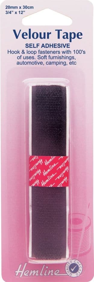 H661.20 Hook & Loop Tape: Stick-On: 30cm x 20mm: Black
