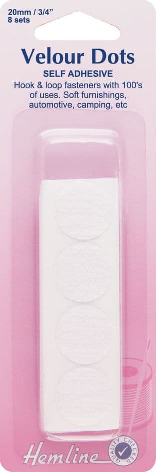 H665 Hook & Loop Dots: Stick-On: 8 sets of 20mm: White