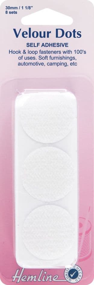 H665.30 Hook & Loop Dots: Stick-On: 8 sets of 30mm: White