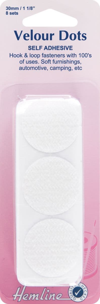 H665.30 Hook & Loop Dots: Stick-On: 8 sets of 30mm: White