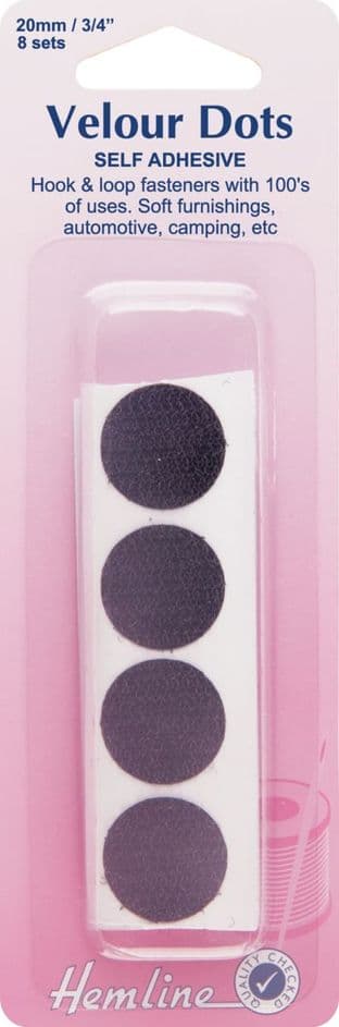 H666 Hook & Loop Dots: Stick-On: 8 sets of 20mm: Black