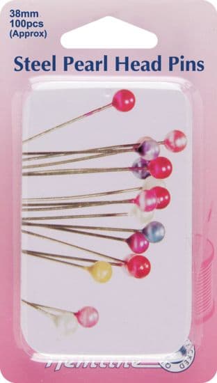H669 Steel Pearl Head Pins in Tin: Nickel - 38mm, 100pcs