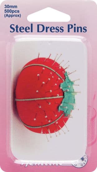 H670.600 Steel Dress Pins in Tin: Nickel - 30mm, 500pcs