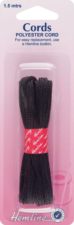H683.B Polyester Cord: Black - 1.5m x 6mm
