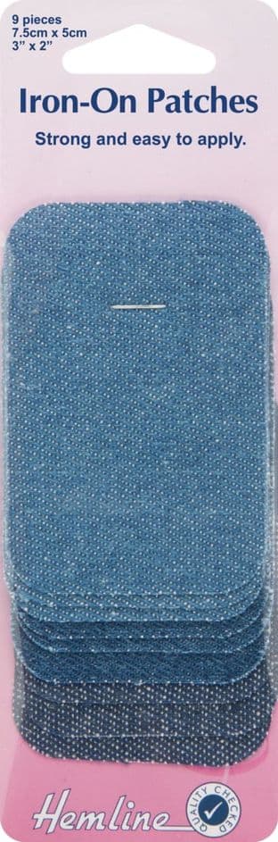 H690.AD Iron-On Patches: Assorted Colours, Denim - 7.5 x 5cm