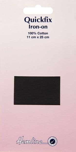 H692.BLACK Quickfix Iron-On Cotton Patches: Black - 11 x 25cm