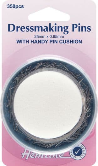 H704 Dressmaker Pins & Foam Pincushion: 25mm, 350pcs