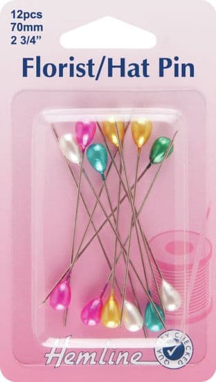 H711.AC Multi-Coloured Florist/Hat Pins: 70mm, 12pcs