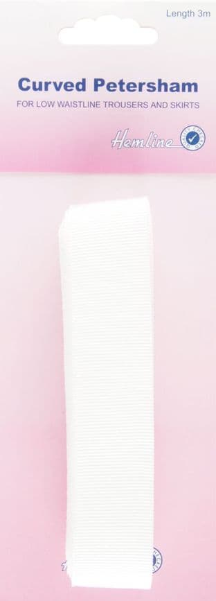 H779\WHT Curved Petersham: White - 3m x 25mm