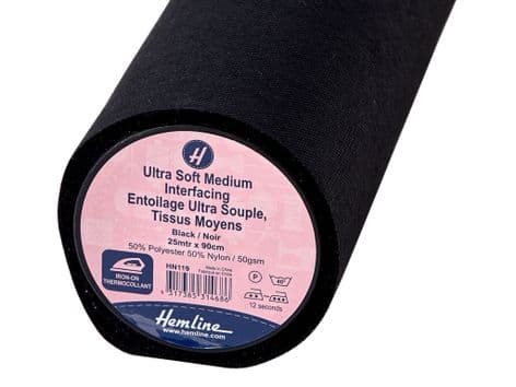 HN119: Interfacing: Ultra-Soft: Medium: Iron-on: 25m x 90cm: Black