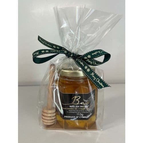 Bee Welsh Honey, Gift Wrapped Honey with Dipper, 113g