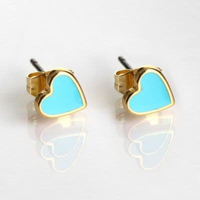 Carrie Elspeth Enamel Heart Stud Earrings - Blue