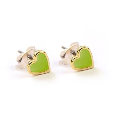 Carrie Elspeth Enamel Heart Stud Earrings - Lime