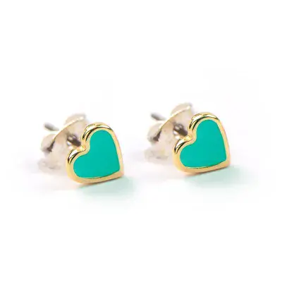 Carrie Elspeth Enamel Heart Stud Earrings - Teal