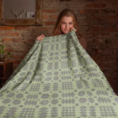 Sage Green Welsh Tapestry Design Style Throw