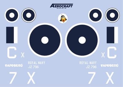 Grumman Hellcat F6F-5 Decal for Royal Navy JZ796 for 1/24 Airfix kit