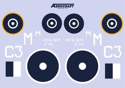 Grumman Hellcat F6F-5 Decal for Royal Navy JZ931 for 1/24 Airfix kit