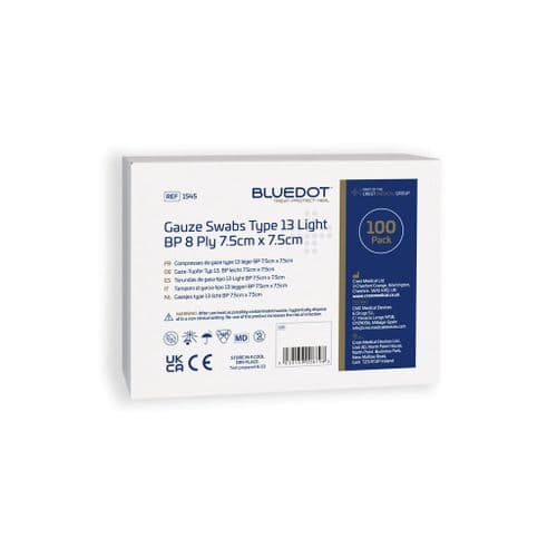 Blue Dot Non-Sterile Gauze Swabs 7.5cm x 7.5cm (100 Pack)