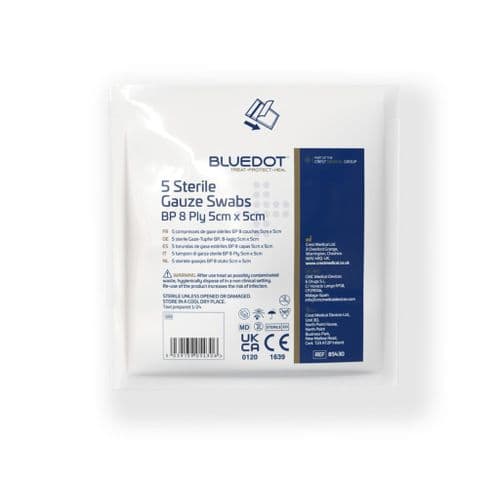 Blue Dot Sterile Gauze Swabs 5cm x 5cm (Pack 5)