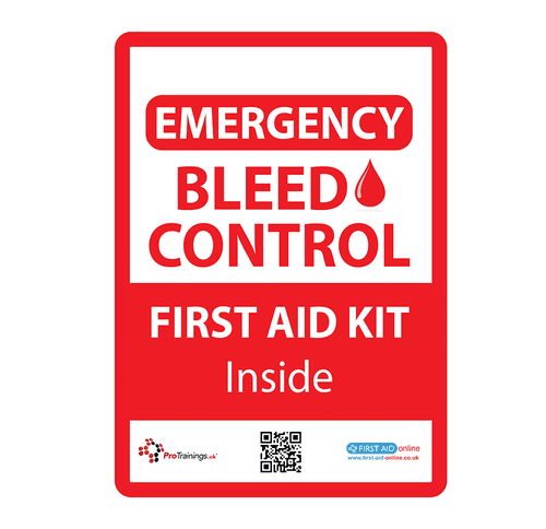 Emergency bleed control adhesive sign