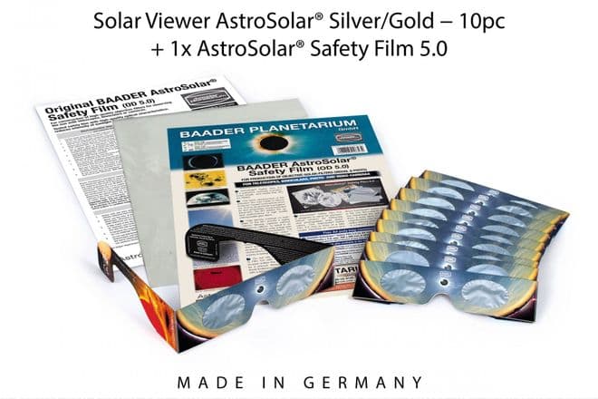 Baader SET: 10pc Solar Viewer AstroSolar® Silver/Gold and 1x AstroSolar Safety Film 20x29 cm