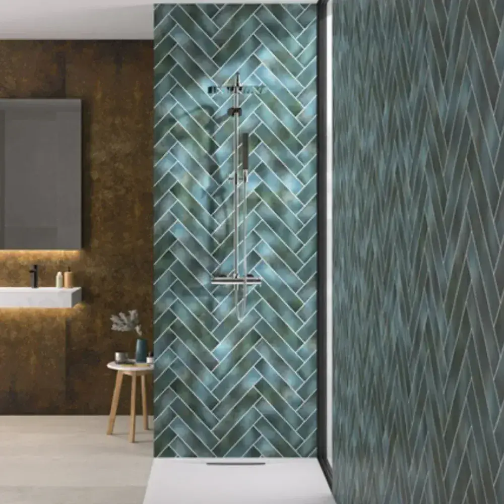 Kinewall Blue Green Herringbone 1250mm x 2500mm Shower Wall Panel