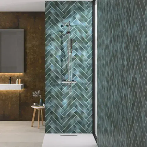 Kinewall Blue Green Herringbone 1250mm x 2500mm Shower Wall Panel