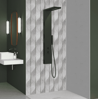 Kinewall Grey Geometric Wave 1250mm x 2500mm Shower Wall Panel