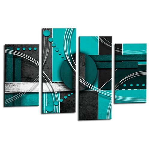 Abstract Wall Art Print Teal Grey Circles Stripes Framed Split Canvas Picture Ready to Hang